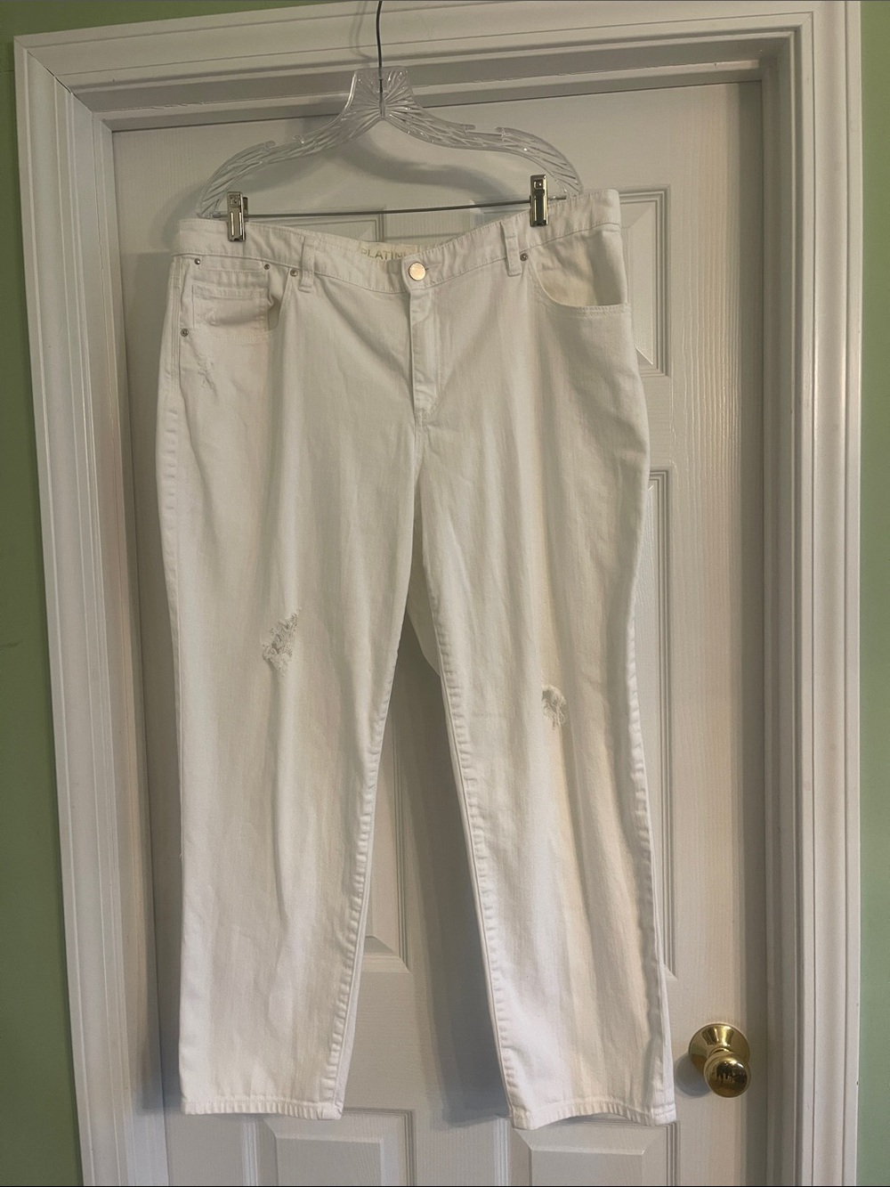 Chico’s Platinum Skimmer White Ankle Jeans-Sz 16